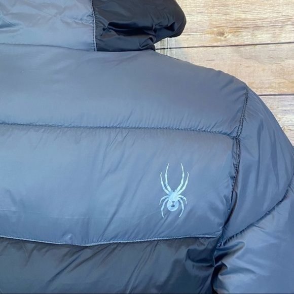 Spyder | ‘Circuit’ Black & Grey Water Repellent Rain & Snow Hooded Puffer Jacket - Picture 8 of 14